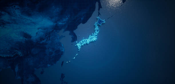 istock Abstract  geometric futuristic concept 3d Map of Japan with borders as scribble,  blue neon style. 3d rendering 1417217602