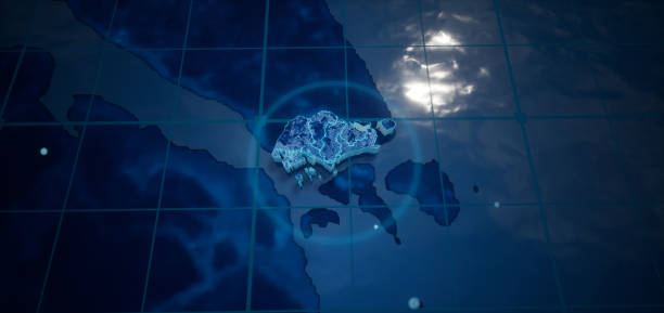 istock Abstract  geometric futuristic concept 3d Map of Singapore with borders as scribble,  blue neon style. 3d rendering 1417217604