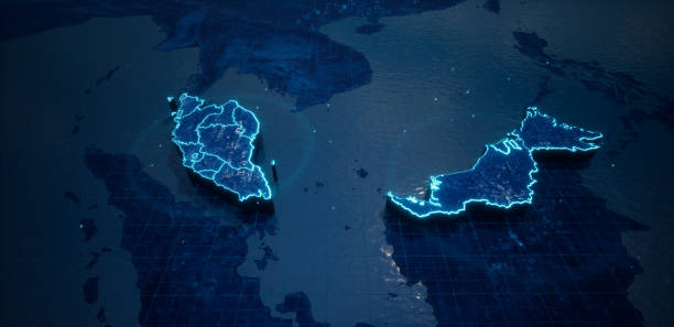 istock Abstract  geometric futuristic concept 3d Map of Malaysia with borders as scribble,  blue neon style. 3d rendering 1417217606
