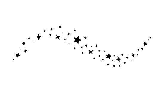 Magic stars silhouette in simple style, vector illustration. Shiny stick for print and design, hand drawn. Night sky background, magician cast spell, fairy stars and sparkles