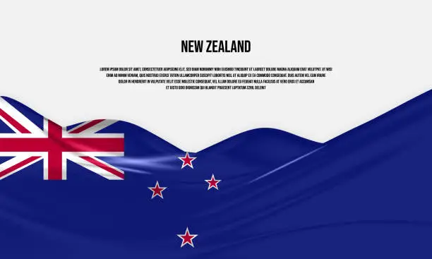Vector illustration of New Zealand flag design. Waving New Zealand flag made of satin or silk fabric. Vector Illustration.