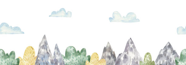 istock cute childish watercolor illustration with landscape elements, nature clipart 1417227761