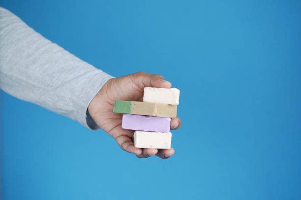 istock holding stack of Homemade natural soap bar 1417227844