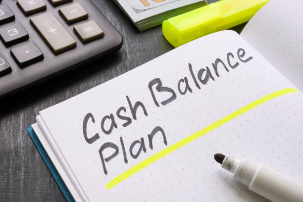 istock Notepad with cash balance plan and calculator. 1417230260