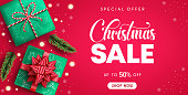 istock Christmas sale vector design. Christmas sale special offer text up to 50% off promotion discount with gift element for xmas season shopping promo ads. 1417230826