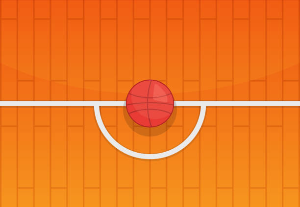bola basket di garis tengah lapangan - court line ilustrasi stok