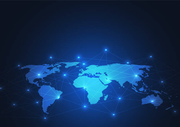 istock Global network connection. World map point and line composition concept of global business. Vector Illustration 1417250117