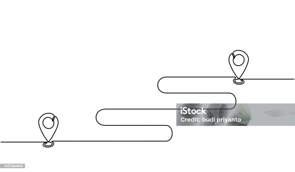 Two Line Path Vector Continuous Line Drawing Of Paths And Location Markers Pin Between Two ...