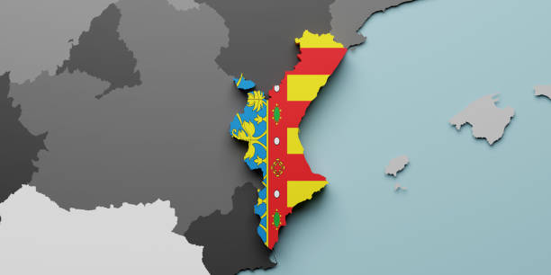 istock 3d Valencia region flag and map 1417270921