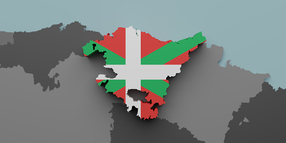 3d rendering of a  Basque Country Spanish Community flag and map