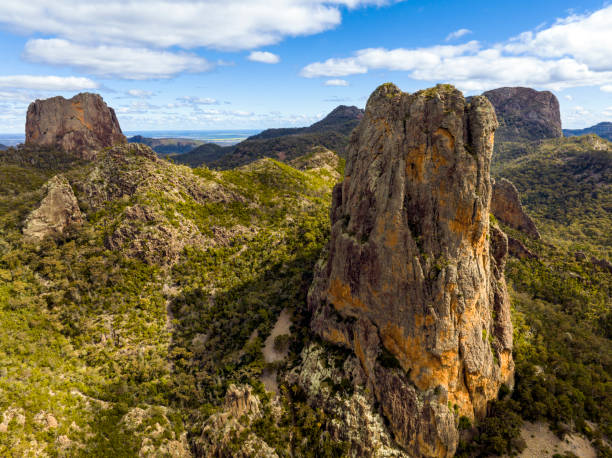Warrumbungles National Park Aerial view in the Warrumbungle National Park, NSW, Australia. warrumbungle national park stock pictures, royalty-free photos & images