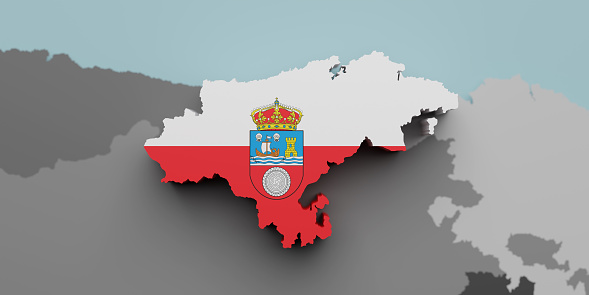 3d rendering of a Cantabria Spanish Community flag and map