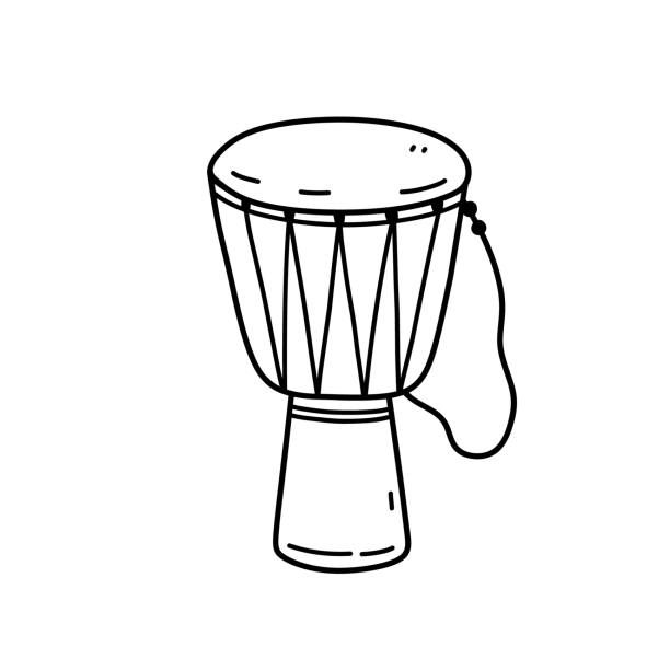 Djembe drum isolated on white background. Vector hand-drawn illustration in doodle style. Perfect for cards, decorations, logo, various designs. African musical instrument. Djembe drum isolated on white background. Vector hand-drawn illustration in doodle style. Perfect for cards, decorations, logo, various designs. African musical instrument. drum line stock illustrations