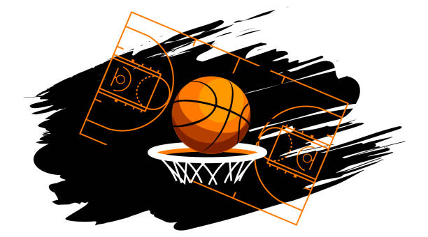 ilustrações de stock, clip art, desenhos animados e ícones de team competition, sport and victory concept in flat style. basketball hoop with a basketball on an isolated white background. - playing baseball white background action