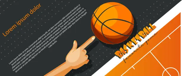 Vector illustration of Team competition, sport and victory concept in flat style. Basketball player with a basketball on a colorful abstract background with space for text. Stylish web banner or template.