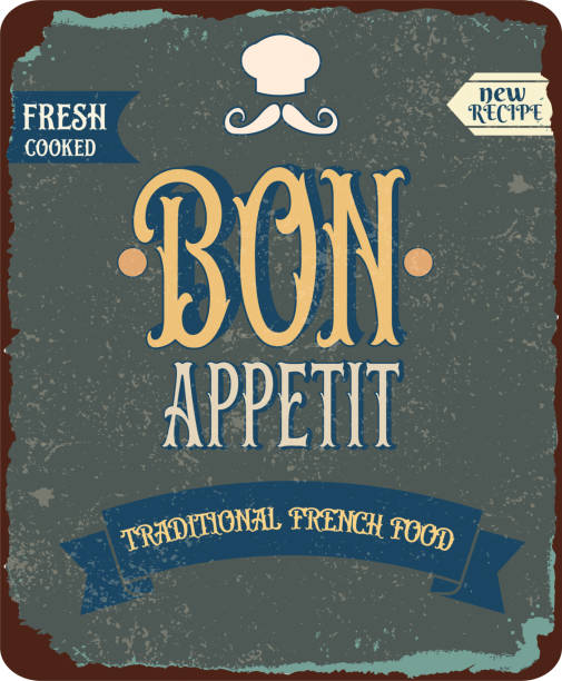 обложка для меню, дорожный знак французского кафе в винтажном стиле с надписью bon appetit - bon appetite stock illustrations