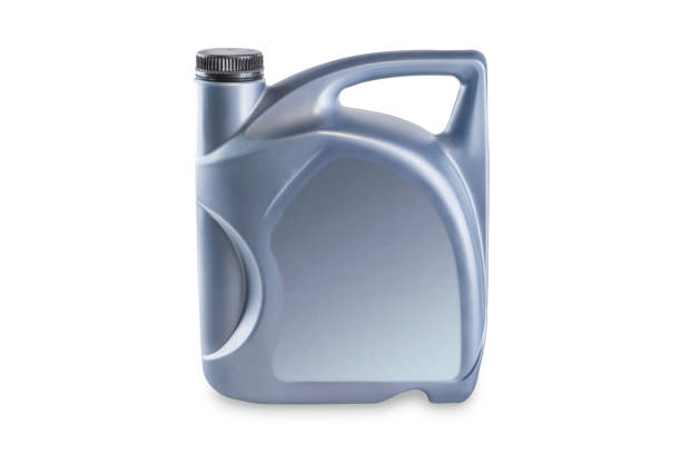 istock Silver engine oil canister mock up without label - plastic bottle container for car motor lubricant or fuel isolated on white background 1417279025