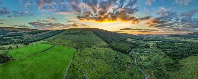 Wide angle of scenic rural landscape in Wales