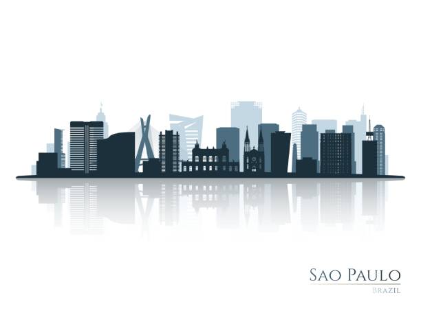 sylwetka panoramy sao paulo z odbiciem. krajobraz sao paulo, brazylia. ilustracja wektorowa. - sao paulo stock illustrations