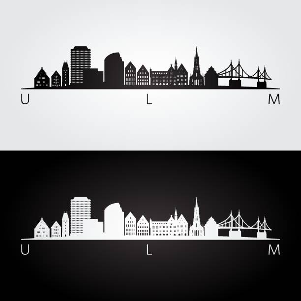 Ulm skyline Ulm skyline and landmarks silhouette, black and white design, vector illustration. ulm germany stock illustrations