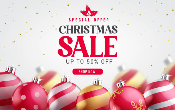 Christmas sale vector banner design. Christmas sale special offer text in price promo discount with xmas balls elements for holiday shopping ads. Christmas sale vector banner design. Christmas sale special offer text in price promo discount with xmas balls elements for holiday shopping ads. Vector illustration. holiday sale stock illustrations