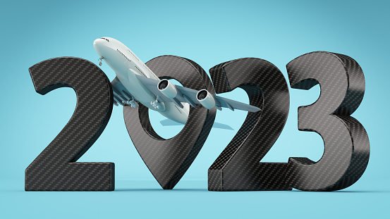 2023 New Year Concept Airline Travel Sign Airport Pointer with a Plane