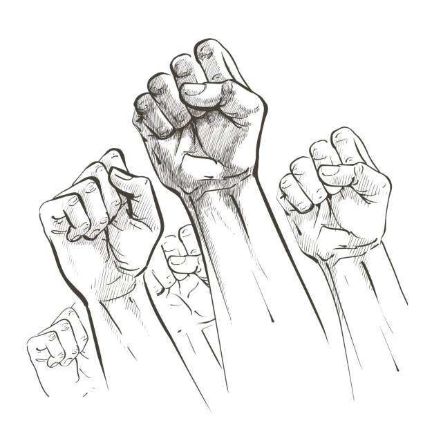 ilustrações de stock, clip art, desenhos animados e ícones de vector hand raised air fighting for human rights - on strike