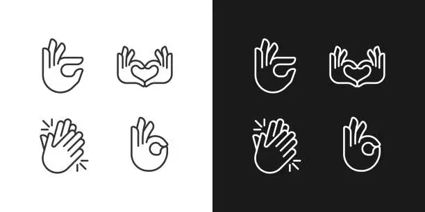 Vector illustration of Body language signals pixel perfect white linear icon for dark themes set for dark, light mode