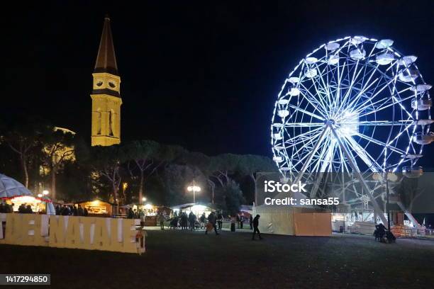 Ferris Wheel In The Prato Park At Night In Arezzo Stock Photo - Download Image Now - Arezzo, City, Cityscape