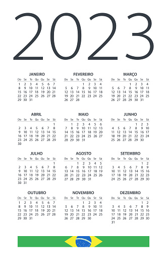 Calendar 2023 Brazil - vector illustration. Brazilian version. Portuguese language.