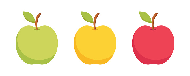 ✓ Imagen de Conjunto de manzanas rojas y verdes aisladas sobre fondo  blanco. Fruta orgánica. Estilo de dibujos animados. Ilustración vectorial  para cualquier diseño. Fotografía de Stock