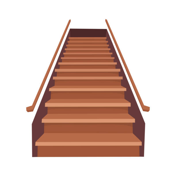 ilustraciones, imágenes clip art, dibujos animados e iconos de stock de escalera de madera sobre fondo blanco. pasos hacia arriba. ilustración vectorial de dibujos animados. - black ladder white staircase