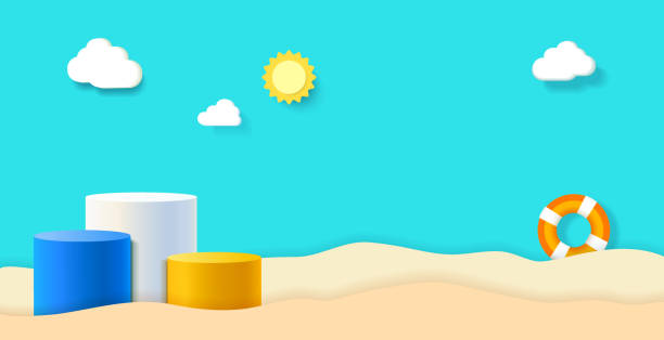 istock 3D cylinder pedestal podium. Tropical bright Color background. Summer concept .Vector illustration template. 1417302572