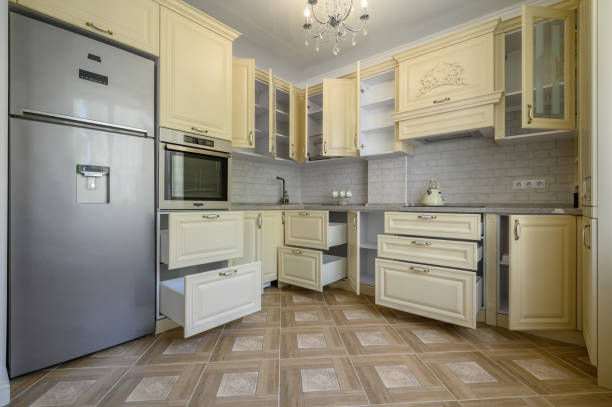 istock Interior of modern trendy cream colored kitchen 1417303152