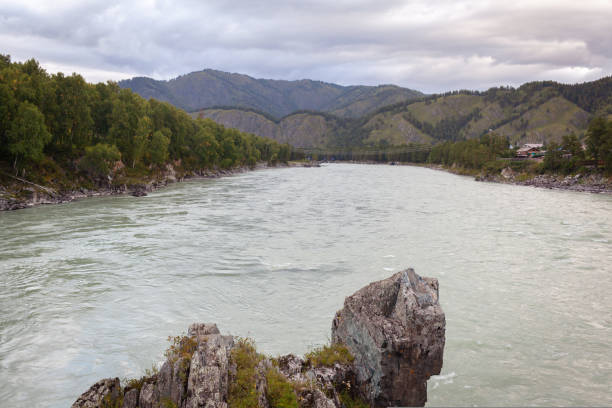 istock A fast-flowing wide and full-flowing mountain river. 1417304668