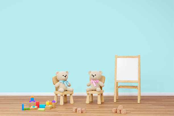 istock Kids play room with stuffed teddy bears. 3d rendered illustration. 1417309947