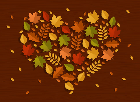 Paper autumn leaves heart shape.