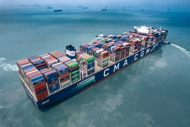 CMA-CGM container ship in Shanghai Port stock photo