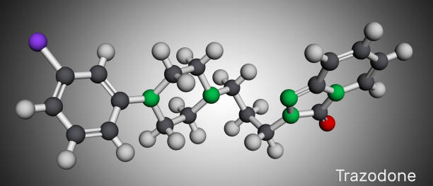 illustrazioni stock, clip art, cartoni animati e icone di tendenza di molecola di trazodone. è un antidepressivo, usato per trattare il disturbo depressivo maggiore. modello molecolare. rendering 3d. - h major