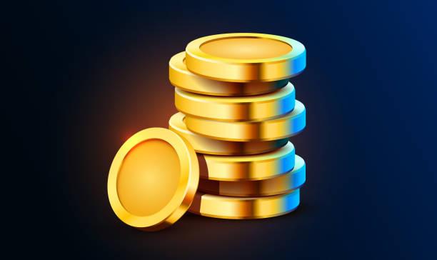istock Growing stack of golden dollar coins isolated on dark background. Economics concept. 1417313364