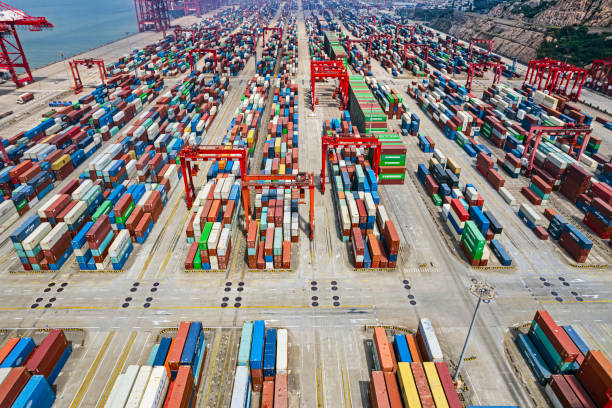 Cargo containers in Shanghai Port stock photo