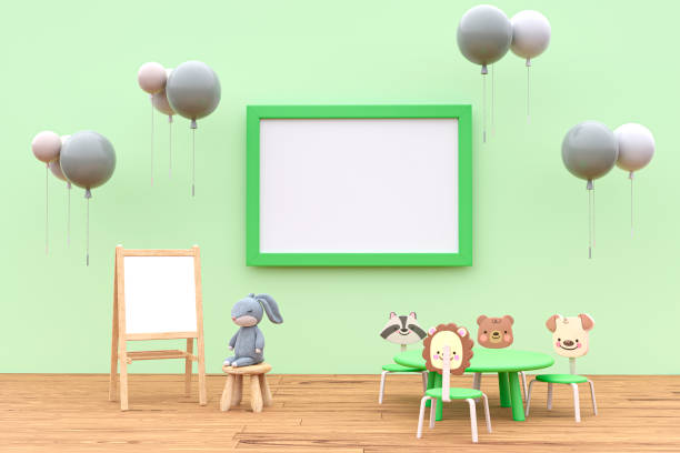 istock Kids playroom with cute chairs and a small table for preschool kids. 1417313708