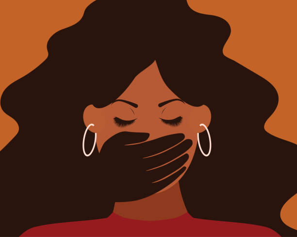 illustrations, cliparts, dessins animés et icônes de une femme afro-américaine est harcelée par des gens. victime de harcèlement sexuel entourée d’une main. arrêtez la violence et les abus. - sex sign