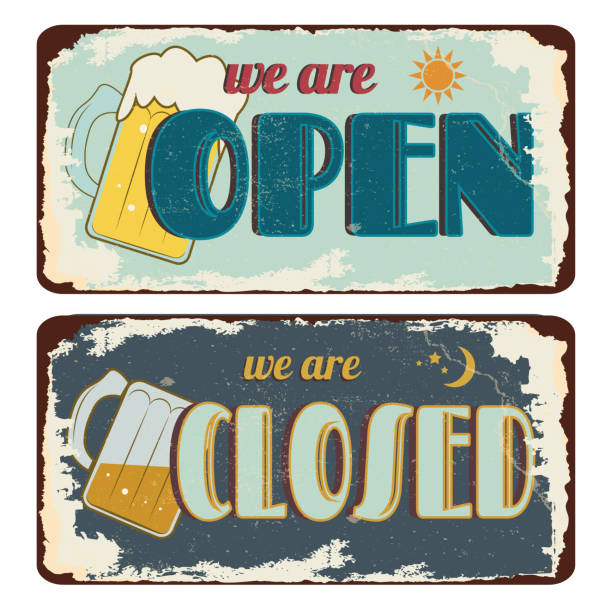 istock vintage shabby slightly rusty advertising banner. open closed.vector illustration 1417317733