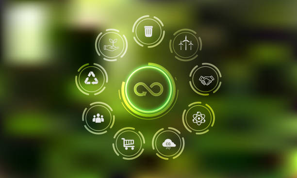 illustrations, cliparts, dessins animés et icônes de icône de l’énergie mobile de l’économie renouvelable. concept de protection de la terre verte pour la croissance future de l’entreprise et la durabilité environnementale esg - économie circulaire
