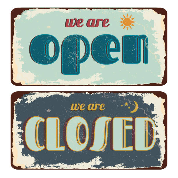 istock vintage shabby slightly rusty advertising banner. open closed.vector illustration 1417317846