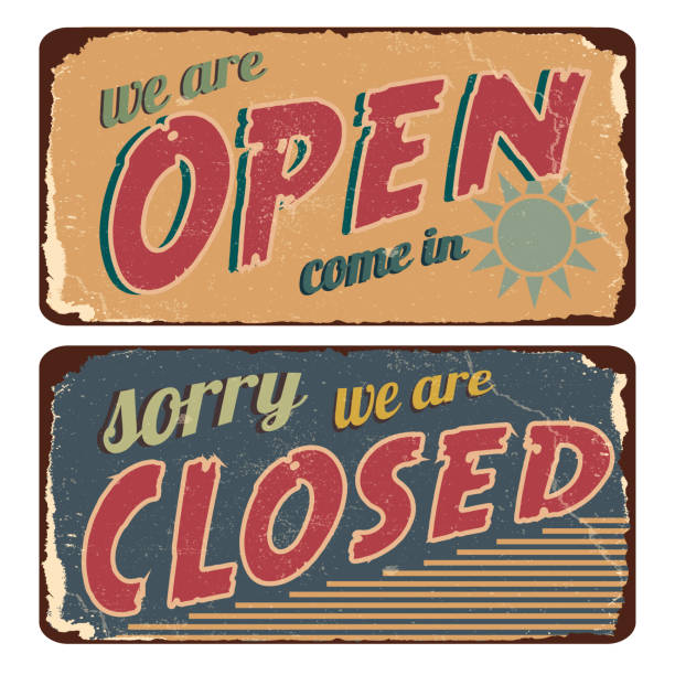 istock vintage shabby slightly rusty advertising banner. open closed.vector illustration 1417317897