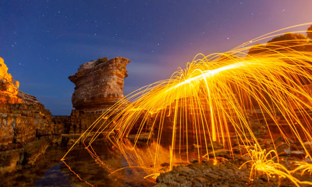 istock Night star exposure and steel wool shot , Kerpe devil cliffs , Kocaeli 1417317925