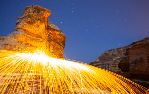 istock Night star exposure and steel wool shot , Kerpe devil cliffs , Kocaeli 1417318130