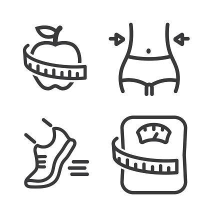 Fitness and Gym line icons set on white background.